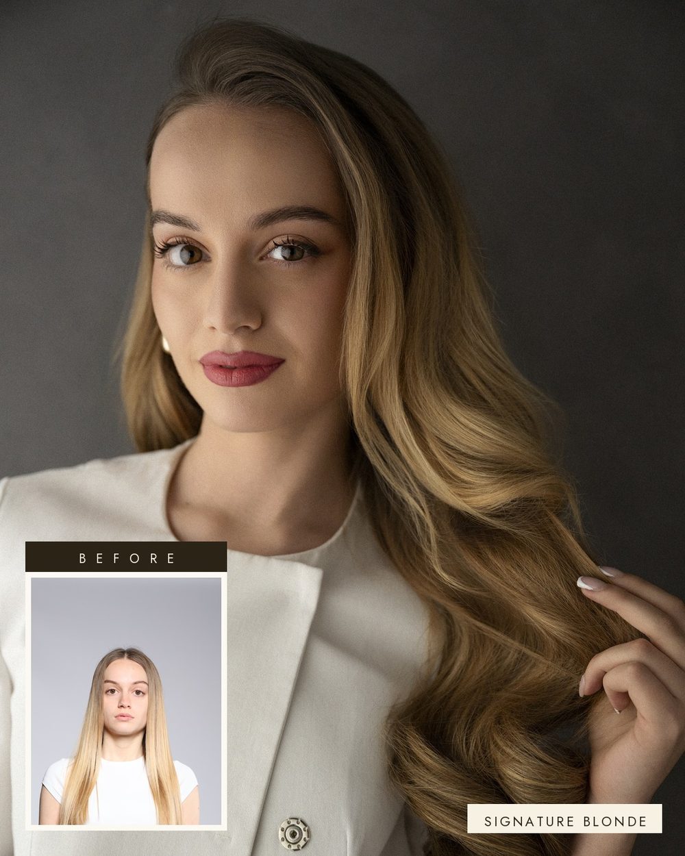 Hair extensions before and after in Marbella — Ilaria, a Great Lengths transformation presented by La Mue